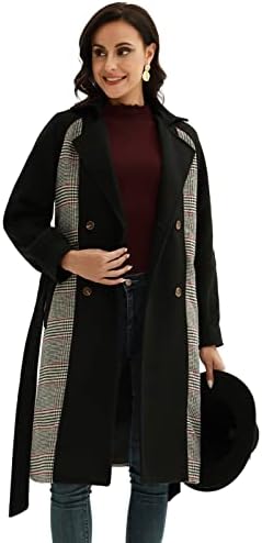 CURLBİUTY Kadın Salıncak Kruvaze Yün Bezelye Ceket Kış Uzun Palto Ceket