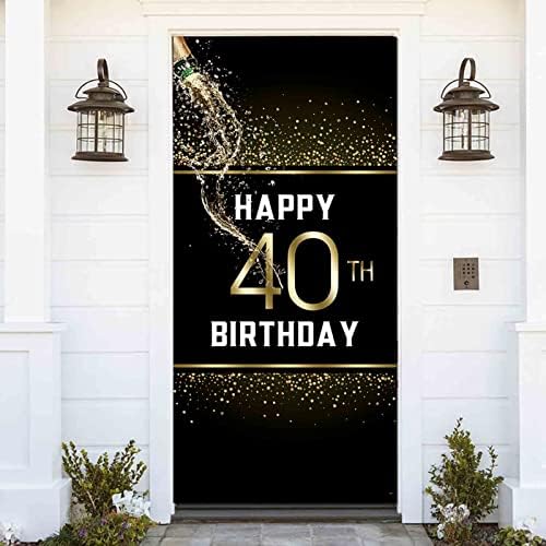 Mutlu 40th Doğum Günü Kapı Afiş Glitter 40th Erkekler Doğum Günü Yıldönümü Arka Planında 72. 8x35. 4 inç Altın Siyah Şerefe 40