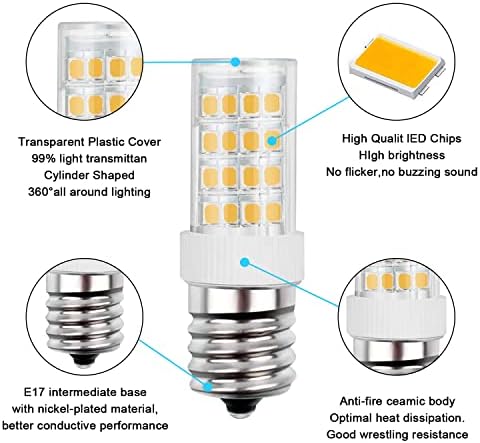E17 LED Ampul, 5W Mikrodalga Fırın Ampulü, 40W Halojen Ampul Eşdeğeri, Sıcak Beyaz 3000K, Seramik Cihaz Ampulleri Mikrodalga,