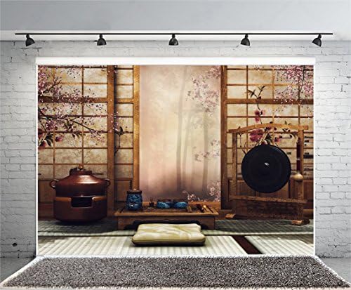 Leowefowa 7X5FT Japon Tarzı Zemin Çay Töreni Fotoğraf Arka Planında Tatami Japonya Odası Vinil Fotoğraf Arka Plan Fransız Pencere