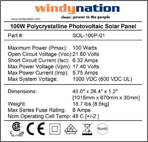 WindyNation 2 adet 100 Watt Polikristal Güneş Paneli Off-Grid 12 Volt (12 V) RV Tekne için Pil Şarj