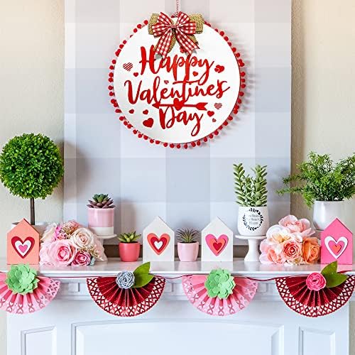 Mutlu sevgililer Günü Asılı İşareti, Yuvarlak Ahşap Kırmızı Kalp Sevgililer Günü Dekor Ön Kapı İşareti ile Şerit Yay için sevgililer