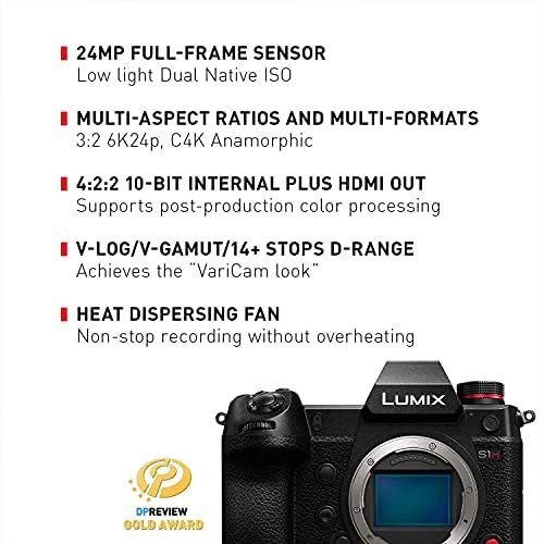 PANASONİC LUMİX S1H Dijital Aynasız Fotoğraf Makinesi, 24.2 Full Frame Sensörlü, 6K/24p Video Kayıt Özelliği, V-Log/V-Gamı ve