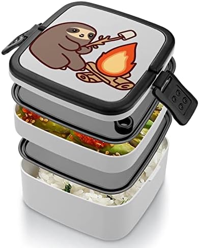 Komik Kamp Ateşi Tembellik Baskılı Çift Katmanlı Bento kutu seti Öğle Yemeği Kutuları Gıda Konteyner Yemek Hazırlık Tutucu Yetişkinler