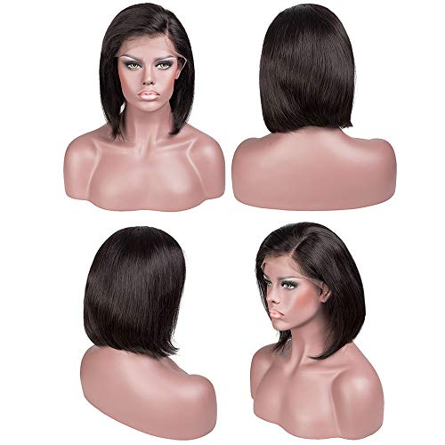 Geeta saç İnsan Saç Dantel Ön 13x4 Peruk Bob 150 Yoğunluk Brezilyalı işlenmemiş insan saçı Kısa postiç Düz Saç Doğal Renk (14