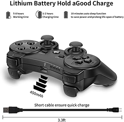 PS3 Kablosuz Denetleyici, Playstation 3 Denetleyici, PS3 Konsolu için USB Şarj Kablosu ile Kablosuz Bluetooth Gamepad, 2 Paket