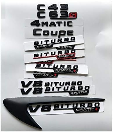 Siyah Harfler C43 C63 C63s V8 BITURBO 4 MATIC+ Çamurluk Gövde Bagaj Kapağı Amblemi Amblemler Rozetleri Mercedes Benz AMG W204