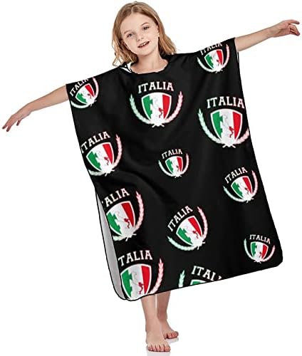 WEEDKEYCAT İtalya Bayrağı Sembolleri Kapşonlu Havlu Çocuklar için Yumuşak Banyo Peluş Havlu Hood ile Havuz Plaj Yüzmek için Kapak-ups