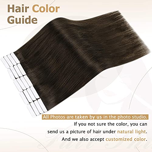 Tam Parlaklık Bant Saç Uzantıları İnsan Saçı 18 İnç Gerçek saç uzantıları Bant insan saçı Orta Kahverengi Renk 4 ve En Koyu Kahverengi