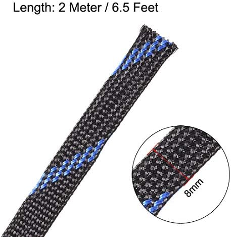 uxcell PET Genişletilebilir Kordon Koruyucu, 6.5 Ft-8mm Tel Tezgah Kablo Kılıfı Siyah ve Mavi