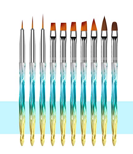 MWOOT Nail Art Fırçalar, 10 adet Akrilik Jel Tırnak Builder Çizim Boyama Fırçalar Kalem Seti, Profesyonel Tırnak Astar Araçları-Mavi