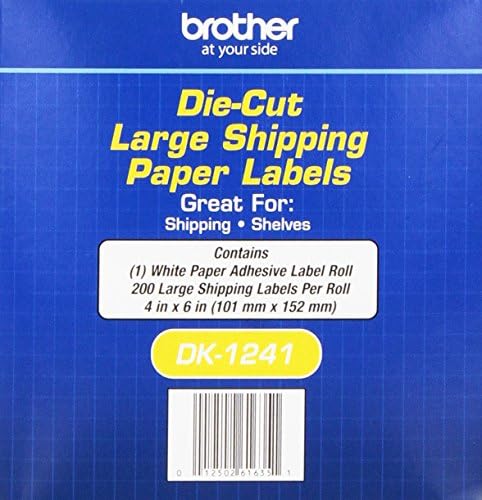 Brother Orijinal DK-1241 Kalıp Kesim Beyaz Etiketler, 4 x 6 İnç Bireysel Etiketler, Büyük Nakliye Beyaz Kağıt Etiketleri, 200
