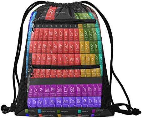 QMXO Elementlerin Periyodik Tablosu Eğitim İpli spor çantası fermuarlı cebi ile Sackpack İpli Cinch Sırt Çantası Spor Sırt Çantası