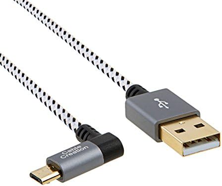 CableCreation 10 Feet Sol Açılı Mikro USB 2.0 Örgülü Kablo, 90 Derece Dikey Sol USB 2.0 A Erkek Mikro USB Erkek Alüminyum Kasa,