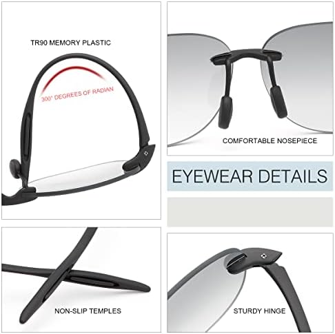 2 Pairs Çerçevesiz Bifokal okuma gözlüğü UV400 Koruma Güneş Gözlüğü Okuyucular Erkekler ve Kadınlar için Klasik Vintage Gözlük