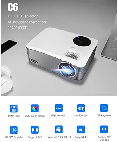 HLMSKD 300 İnç WiFi Full HD 1920 * 1080 P LED Projektör Video Projektör Ev Sineması Sinema Smartphone Projektör (Renk: C6A Akıllı