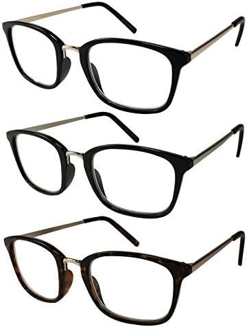 Kenar I-Wear Klasik Retro Kare Kadın okuma gözlüğü Erkekler Boynuzlu Jant Okuyucular 2.50 540875-+2.50-2 (Siyah / Gümüş)