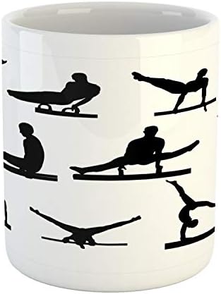Ambesonne Jimnastik Kupa, Çeşitli Pozlar ile Erkek Pommel At Atlet Siluetleri Kompozisyonu, Baskılı Seramik Kahve Kupa Su Çay