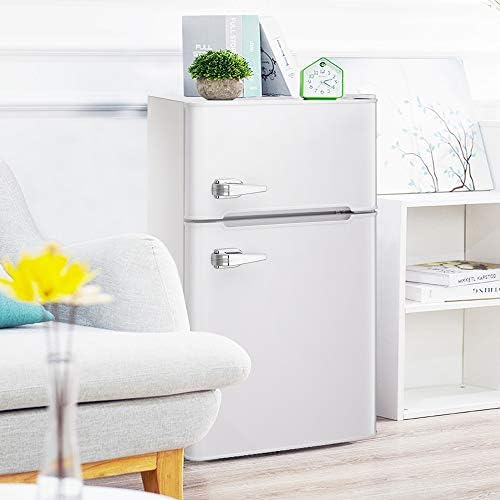 ŞANSLI 3.2 Cu.ft Kompakt Buzdolabı Üst Kapılı ve Çıkarılabilir Cam Raflı Çift Kapılı Mini Buzdolabı, Ofis, Yurt, Ev veya Daire