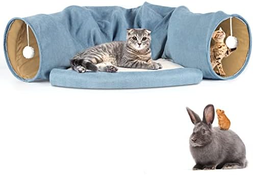 Kedi tüneli Yatak Tüp ile Yastık, 2-in-1 Katlanabilir Kedi Buruşuk Tünel Oyuncaklar ile Çıkarılabilir Mat Yavru Şeyler için Kapalı