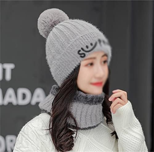 ZYKBB Şapka Kadın Sonbahar Ve Kış Kore Kış Artı Kadife Kalın Sıcak Örme Şapka Önlüğü Iki parçalı Takım Elbise (Renk: Bir, Boyutu: