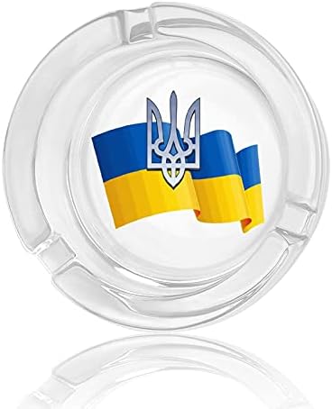 Ukrayna Bayrağı Ve Krom Arması Yuvarlak Cam küllük zarif masaüstü dekorasyon özel küçük taşınabilir küllük