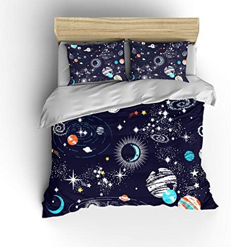 Vichonne Galaxy Uzay Yorgan Seti Kraliçe Boyutu Çocuklar Gençler için Evren Macera Yıldız Yatak yatak odası dekoru