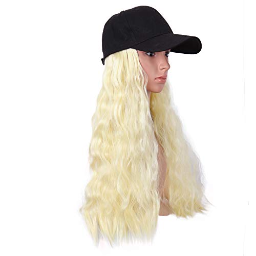MapofBeauty 24 İnç / 60 cm Uzun Kıvırcık Sentetik Saç Uzatma Parti Ayarlanabilir Ekli beyzbol şapkası Peruk (açık Sarışın)