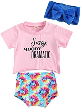 Bebek Bebek Kız Yaz Kıyafetler Kısa Kollu Mektup T-Shirt Üst Bloomers Kafa Bandı ile 3 Adet Toddlers Giyim Seti
