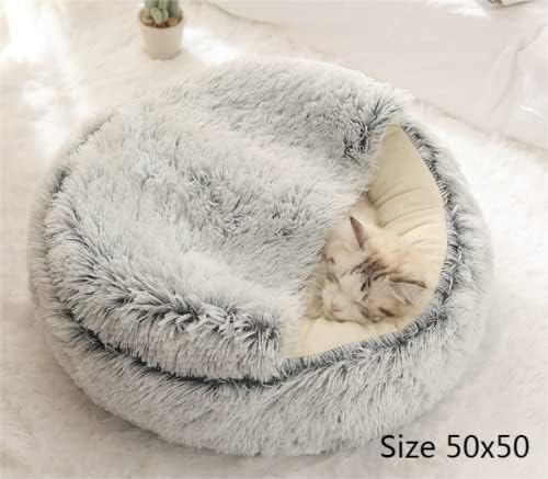 XLDYM Donut Kedi Yatak Yuvarlak Faux Kürk Yumuşak Peluş Yastık Yatak Kış Köpek Kapalı Yuva