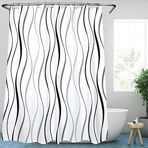 Miyotaa Dalgalı Çizgi Gri Çizgili Duş Perde Seti 60 W x 71 H Inç Siyah Beyaz Modern Basit Gri Minimalist Polyester Su Geçirmez