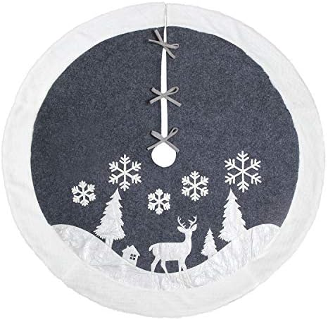 Noel Ağacı Etek, Kürk Rustik Beyaz Noel Ağacı Etek, Karlı Noel Ağaçları Mat Süslemeleri Kapalı, Geyik ve Kar Tanesi Desen (48