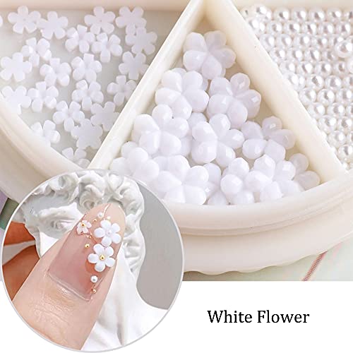Çiçek Tırnak Charms Nail Art Çıkartmaları 1 Kutuları Inci Glitter Takı Tırnak Dekorasyon Malzemeleri Beyaz Çiçek Inci Altın Paslanmaz
