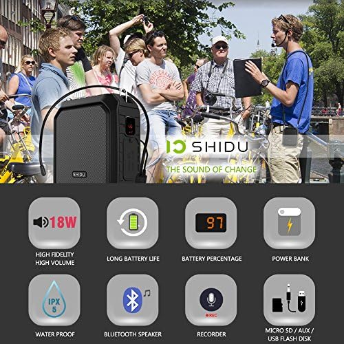 SHIDU Bluetooth Ses Amplifikatör, kişisel Ses Amplifikatör 18 W Kablolu Mikrofon Kulaklık ile Taşınabilir Su Geçirmez Bluetooth