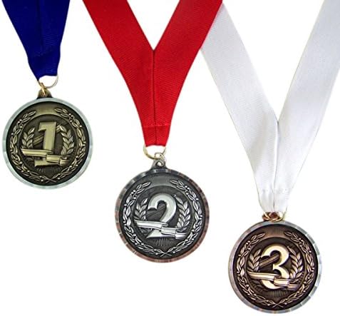 Kazanan Madalya Seti 3 Altın Gümüş Bronz Ton Kırmızı Beyaz ve Mavi Kurdele