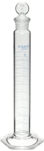 Kimax 20040-50 Cam 50 ml, + / -0.4 mL Tolerans, Sınıf B Tek Metrik Mavi Ölçekli Karıştırma Silindiri, Cam Tıpa ile (Vaka 24)