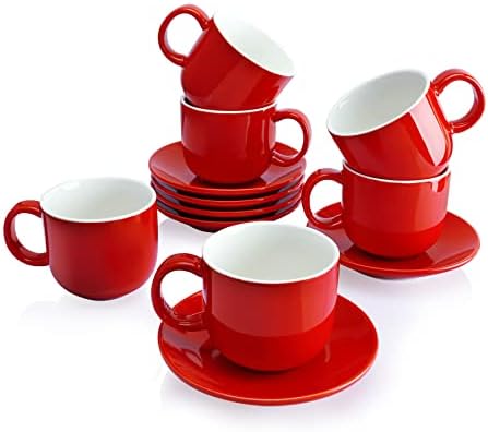 Sweese 427.603 Cappuccino Fincan Tabağı, Kahve Dükkanı ve Barista için 6 Ons Porselen Kahve Fincanı-6 Set, Donanma