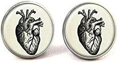 Anatomik Kalp Kol Düğmeleri, Steampunk Kalp Kol Düğmeleri Kol Düğmeleri, Erkek Hediyeler, Bahar Düğün, Groomsmen Hediye, Gümüş