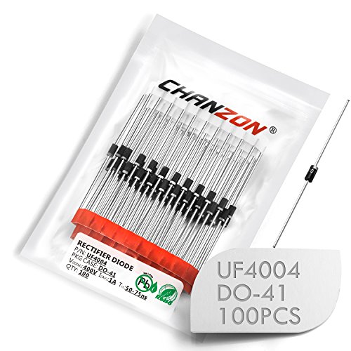 (100 Parça paketi) Chanzon UF4004 Ultra Hızlı Kurtarma Doğrultucu Diyot 1A 400 V 50-75ns DO-41 (DO-204AL) Eksenel 1 Amp 400 Volt