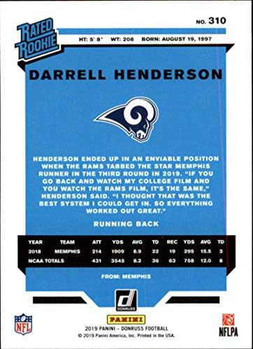 2019 Donruss 310 Darrell Henderson Los Angeles Rams RR (Nominal Çaylak) NFL Futbol Kartı (RC - Çaylak Kartı) NM-MT
