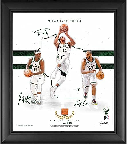 Milwaukee Bucks Çerçeveli 15 x 17 2020-21 Franchise Temelleri Bir Parça Oyun Kullanılmış Basketbol ile Kolaj-414 Sınırlı Sayıda