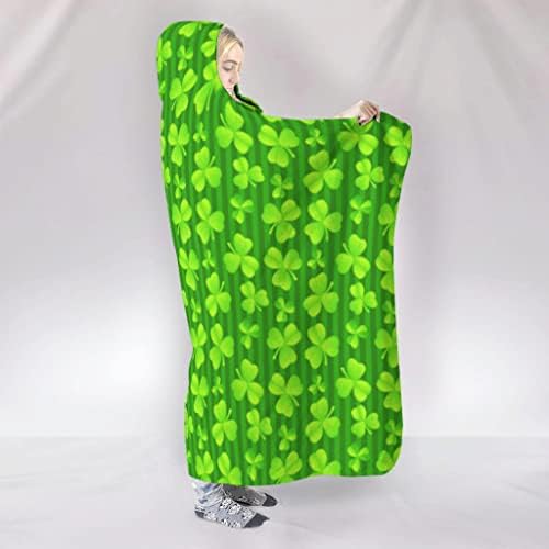 Baırızumeg Prim Kapüşonlu Battaniye Yeşil Yonca İrlandalı Shamrock Giyilebilir Battaniye Kapşonlu Atmak Panço Çocuklar ve Yetişkinler