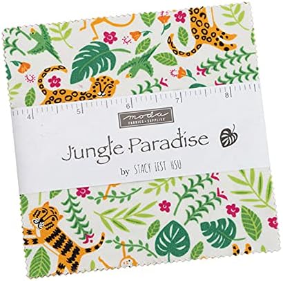 Moda Fabrics Jungle Paradise Charm Pack by Stacy Iest HSU; 42-5 inç Önceden Kesilmiş Kumaş Yorgan Kareleri, Çeşitli (20780PP)