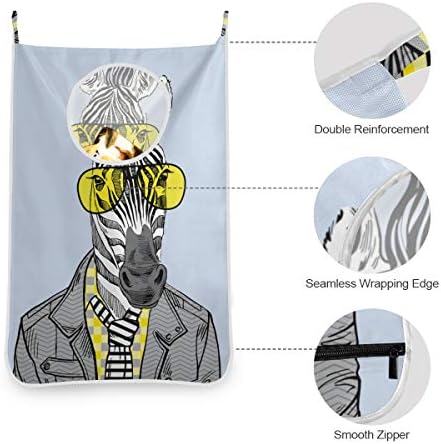 hengpaı Kapı Asılı Çamaşır Sepeti Moda Zebra Gözlüklü Kirli Giysiler Çanta Kumaş Yıkama Çanta ile Paslanmaz Çelik Kanca, 2 Set