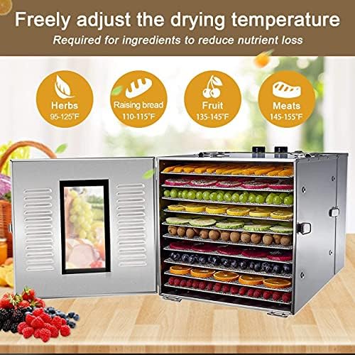 NJTFHU 10-Tepsiler Gıda Kurutucu Paslanmaz Çelik 1000 W Gıda Kurutma Makinesi için Meyve Sebze Et Sığır Sarsıntılı Makinesi ile