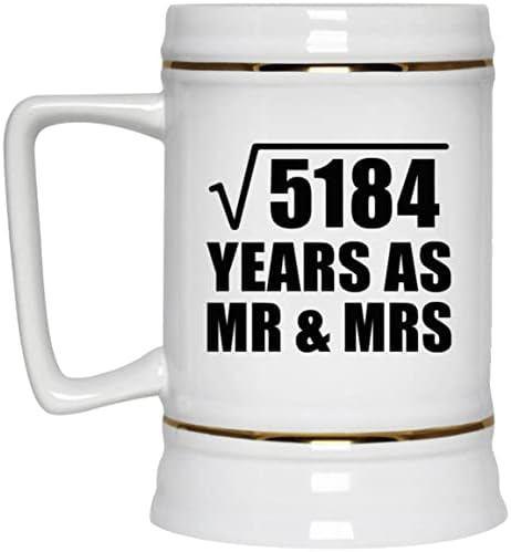 72nd Yıldönümü Karekök 5184 Yıl Olarak Mr & Mrs - 22 oz Bira Stein Seramik Bar Kupa Tankard Drinkware-Eşi için Koca Lady Onu