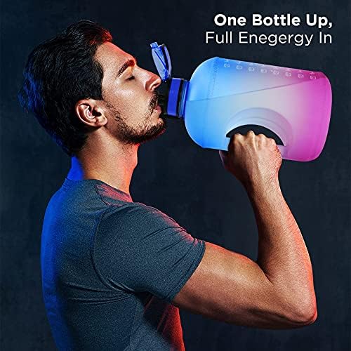 GeeRıc Büyük 1 Galon/128 oz Çıkarılabilir Saman ile Motivasyon Su Şişesi, BPA Ücretsiz Kullanımlık Spor Salonu Spor Açık Ölçekli